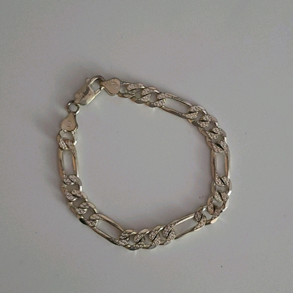 Diamond Cut Sterling Silver Figaro Bracelet